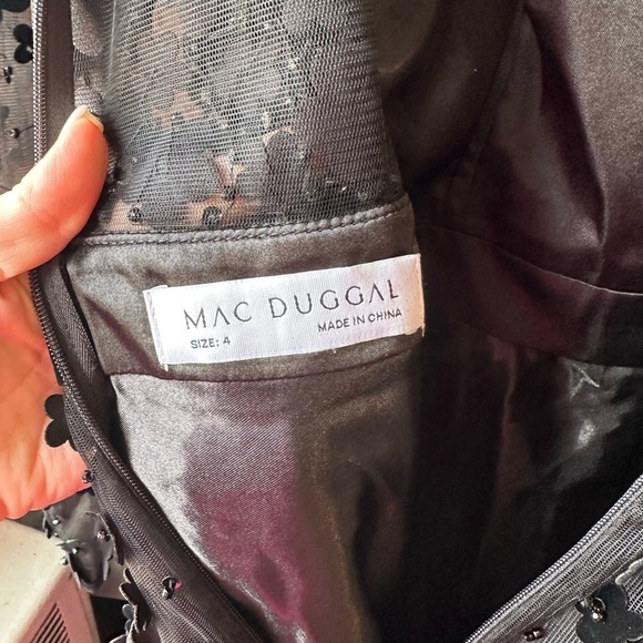 NWOT MAC Duggal EMBELLISHED ILLUSION HIGH NECK LONG SLEEVE FIT & FLARE DRESS - Picture 5 of 8